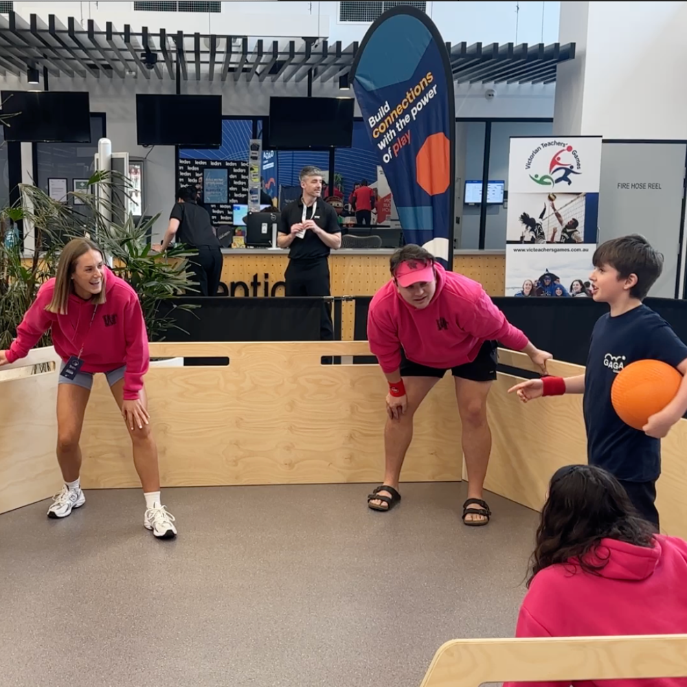 Teachers at the Victorian Teachers' Games learning to play Gaga Ball and having a great time. 