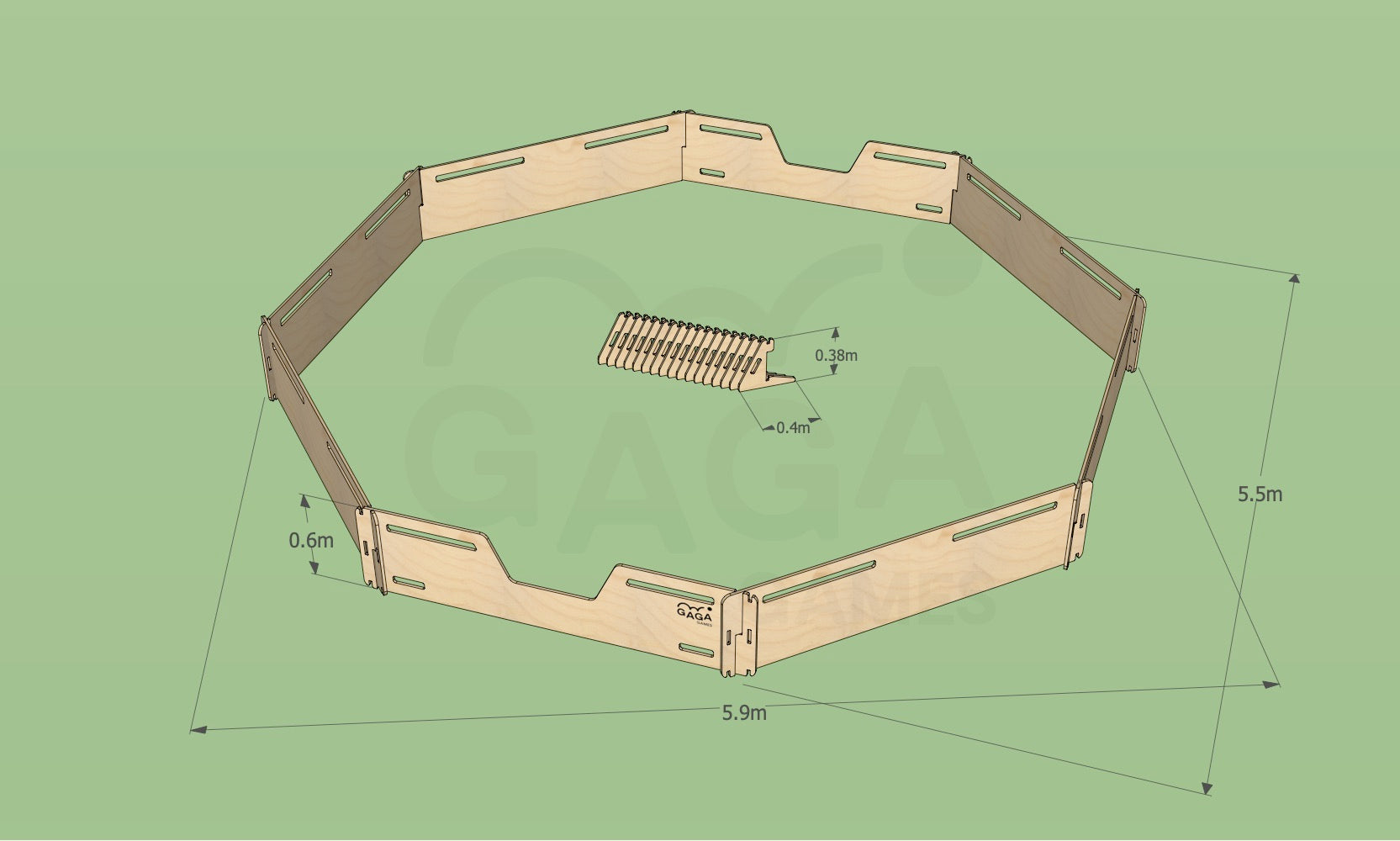 Dimensions of our 60cm Portable Octagonal Gaga Pit. 