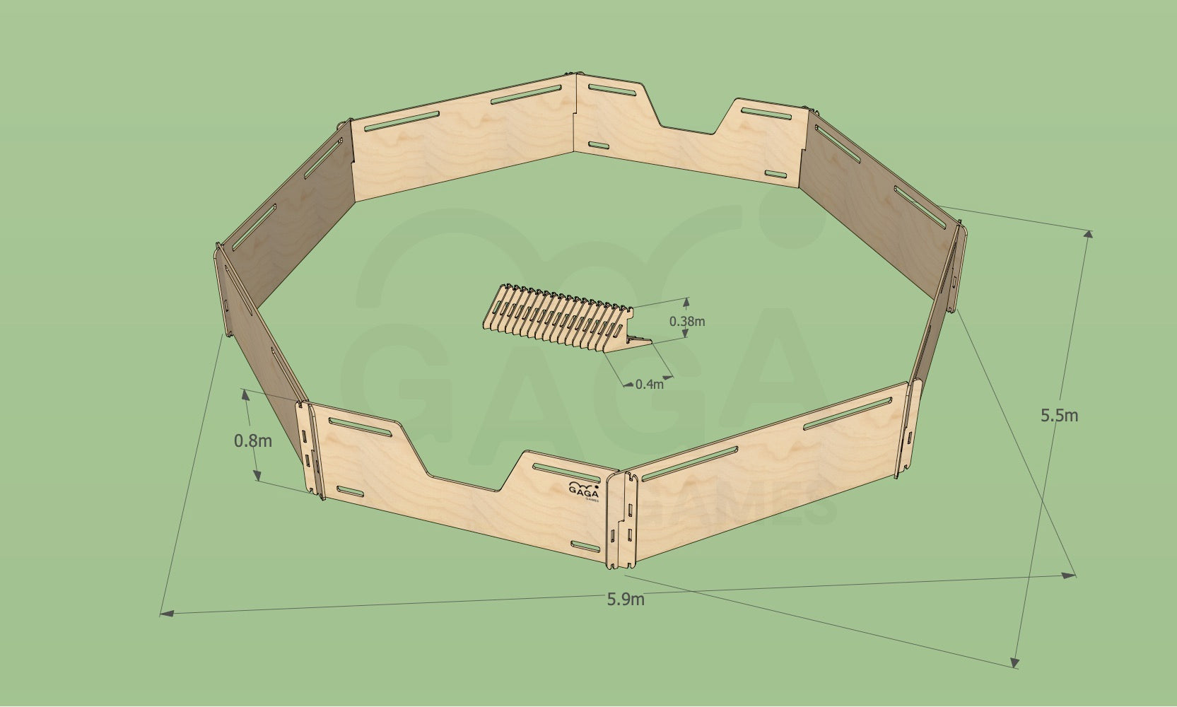 Dimensions of our Portable 80cm Octagonal Gaga Pit made from Australian Hoop Pine. Suitable for indoor/outdoor games.  